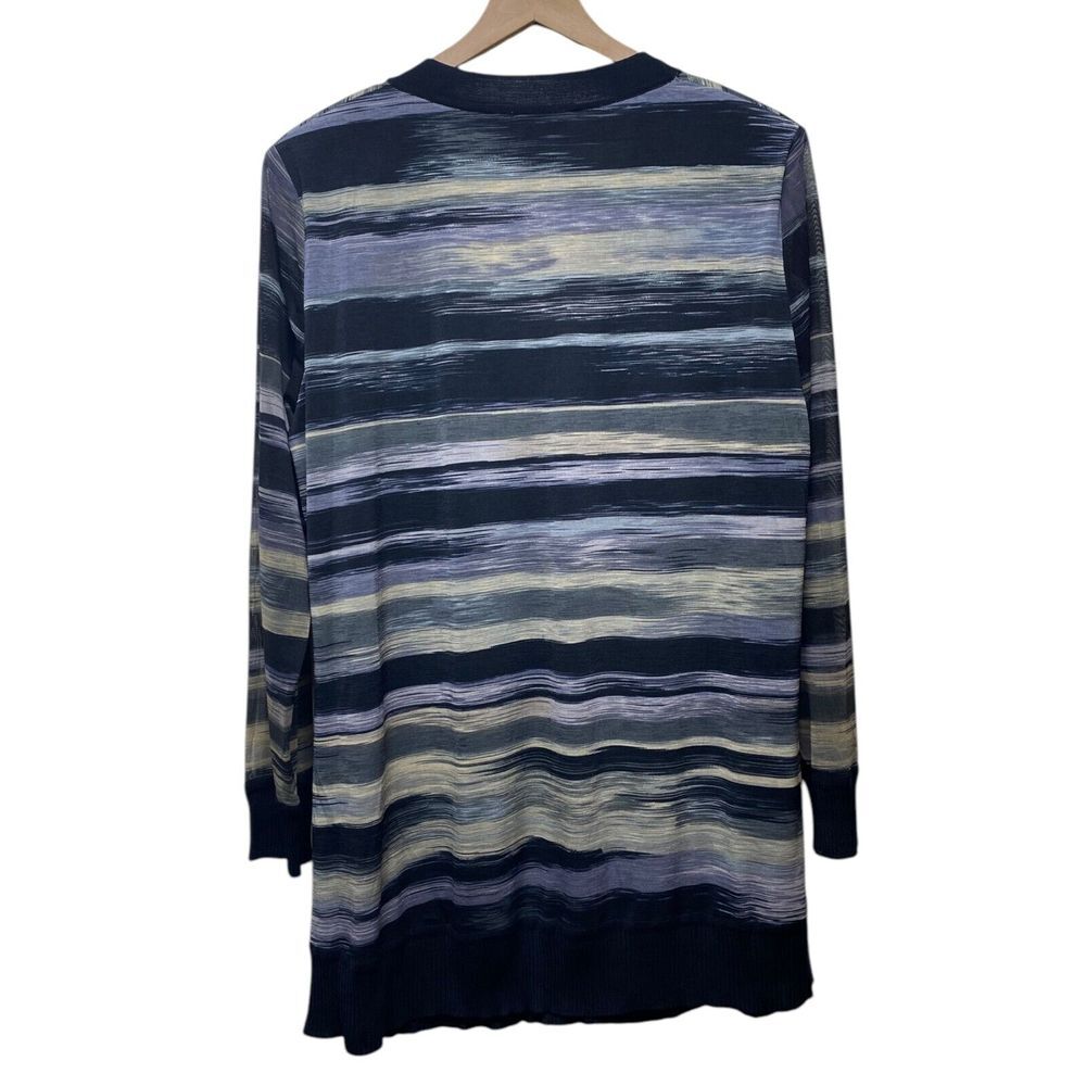 Exclusively Misook Cardigan Women 1X Stripe Knit Button Front Sweater Black Gray - Picture 2 of 5